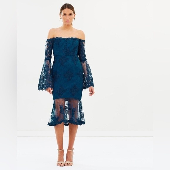 Nicholas Blue Lace Octavia Cocktail Dress Gown - Size 2 - Picture 1 of 6